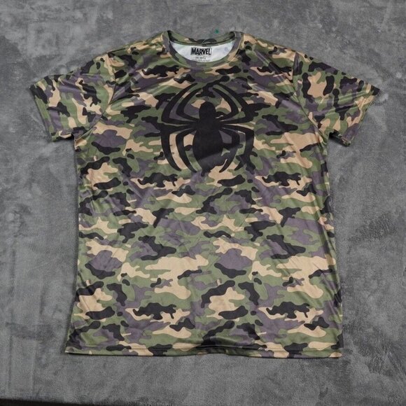 Marvel Other - SpiderMan Marvel  Shirt Mens 2XL Green Brown Camo T-Shirt Athletic Performance‎